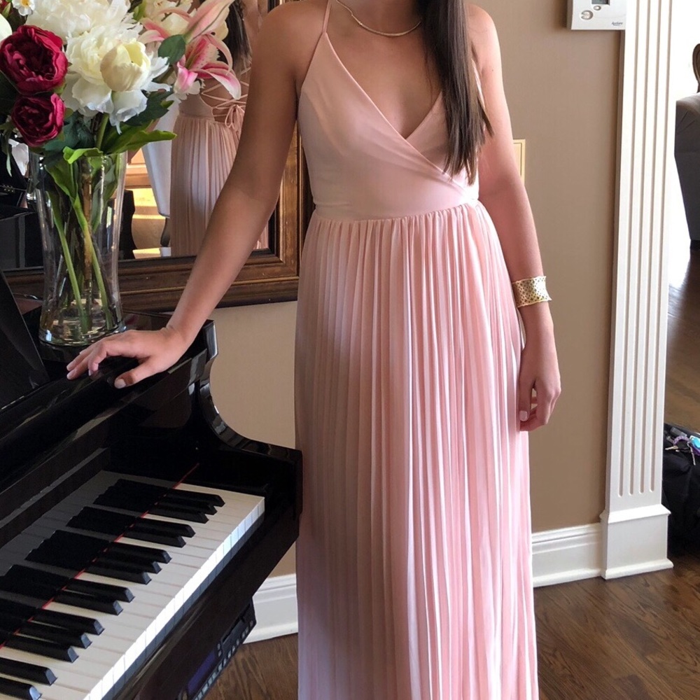 Light pink (blush) colored long wrap dress